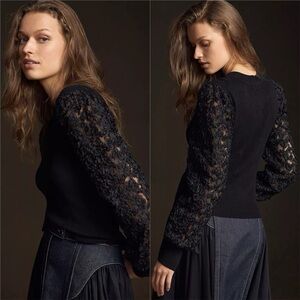 NWT Anthro Floral Embellished-Sleeve Sweater, size S